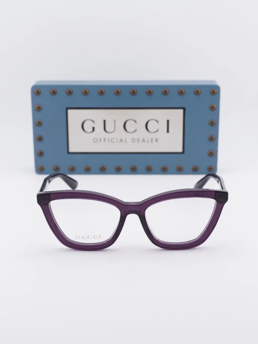Gucci GG1686O 011 Cat Eye Eyeglasses - Shiny Transparent Dark Purple